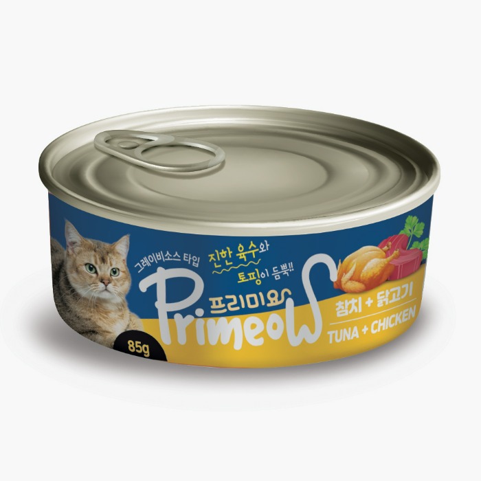 ♠[프리미요] 고양이 습식 캔 참치 + 닭고기 85g x 24개입
