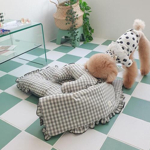 ♠[개달당] 강아지 유모차 일체형 침구 + 베개 2종세트 체크 2colors